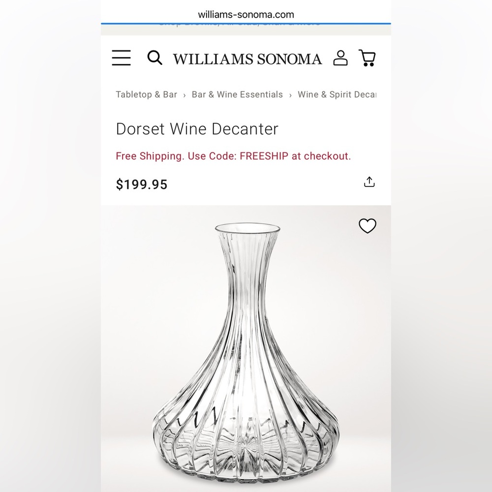 Williams Sonoma Dorset Hand Cut Crystal Wine Decanter
